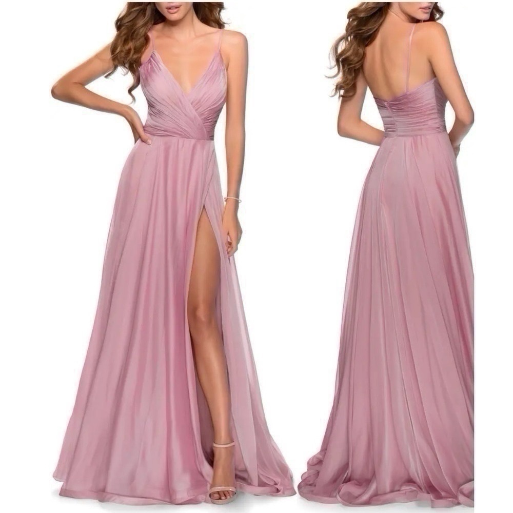 La Femme Chiffon Ballgown Mauve Maxi Dress